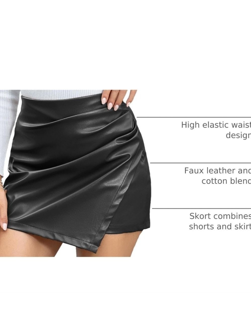 We1Fit Women Faux Leather High Elastic Waisted PU Leather Skort NWT Size S - Picture 4 of 9